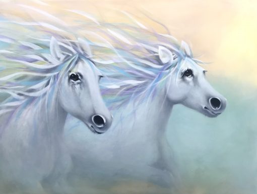 TWO WHITE SHAMANIC HORSES